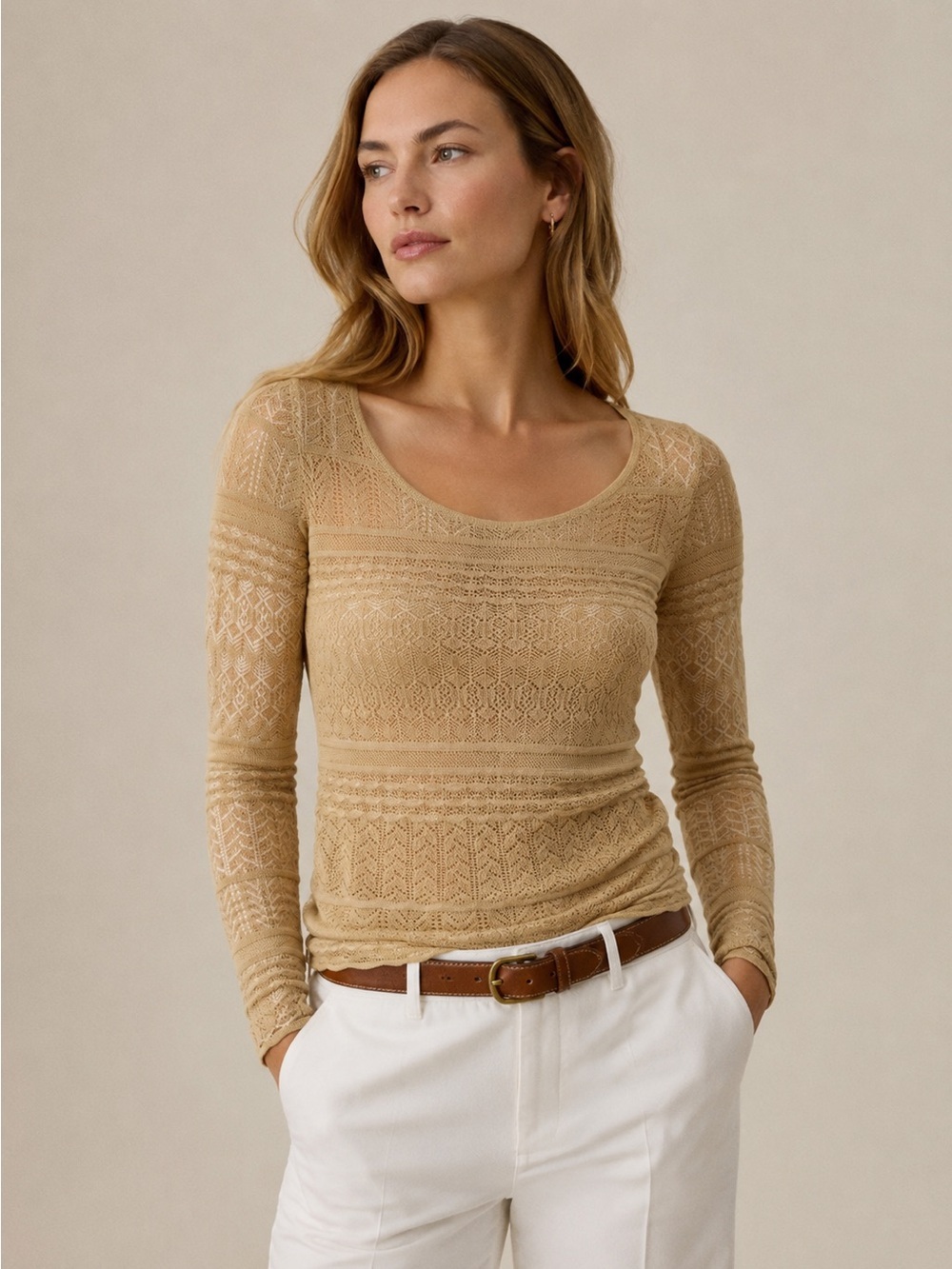 Ralph Lauren Long Sleeve Crochet Knit Sweater